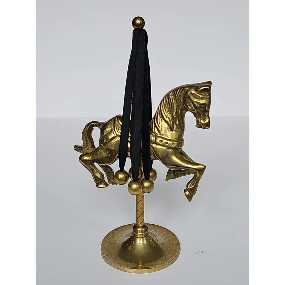 Vintage Solid Brass Carousel Horse Sculpture with Ribbons and Brass Balls M1029‎